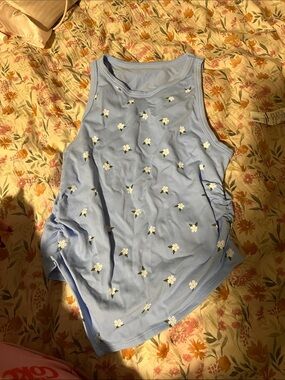 Women's Light Blue Floral Tank Top - Sleeveless Casual Tee